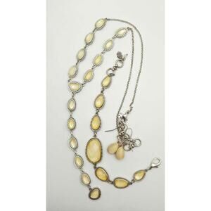 Silver Toned Necklace, Bracelet, & Earrings With Tiered Ivory Oval Stones